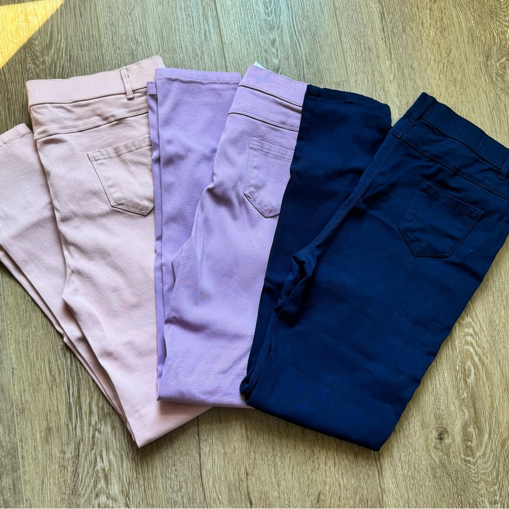 Women’s Set of Three Skinny Pants in Pink, Purple, and Blue